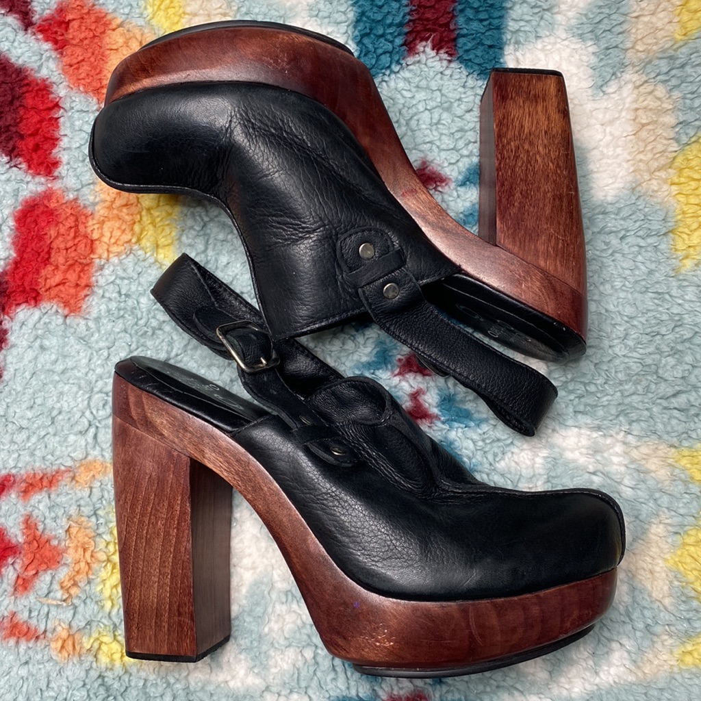 Calleen Cordero Black Leather Platform Clogs